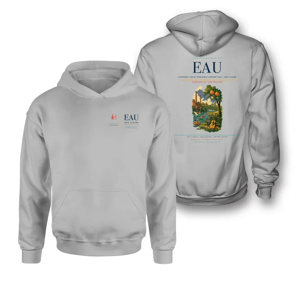 Chippewa Valley Regional Airport (EAU) design on light gray double-side hoodie