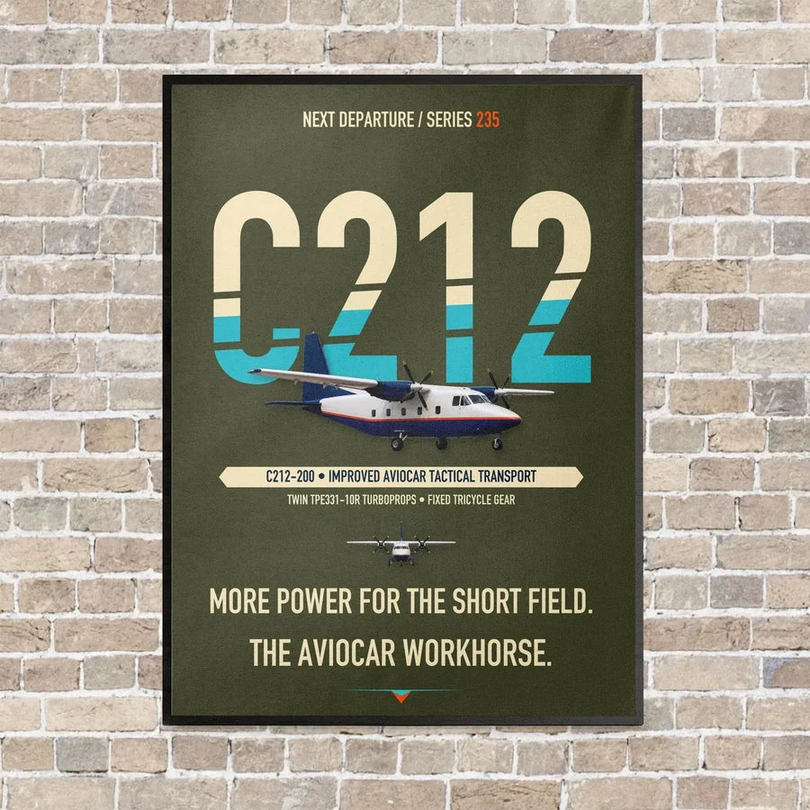 CASA C-212-200 Aviocar vertical canvas print - framed - green army background