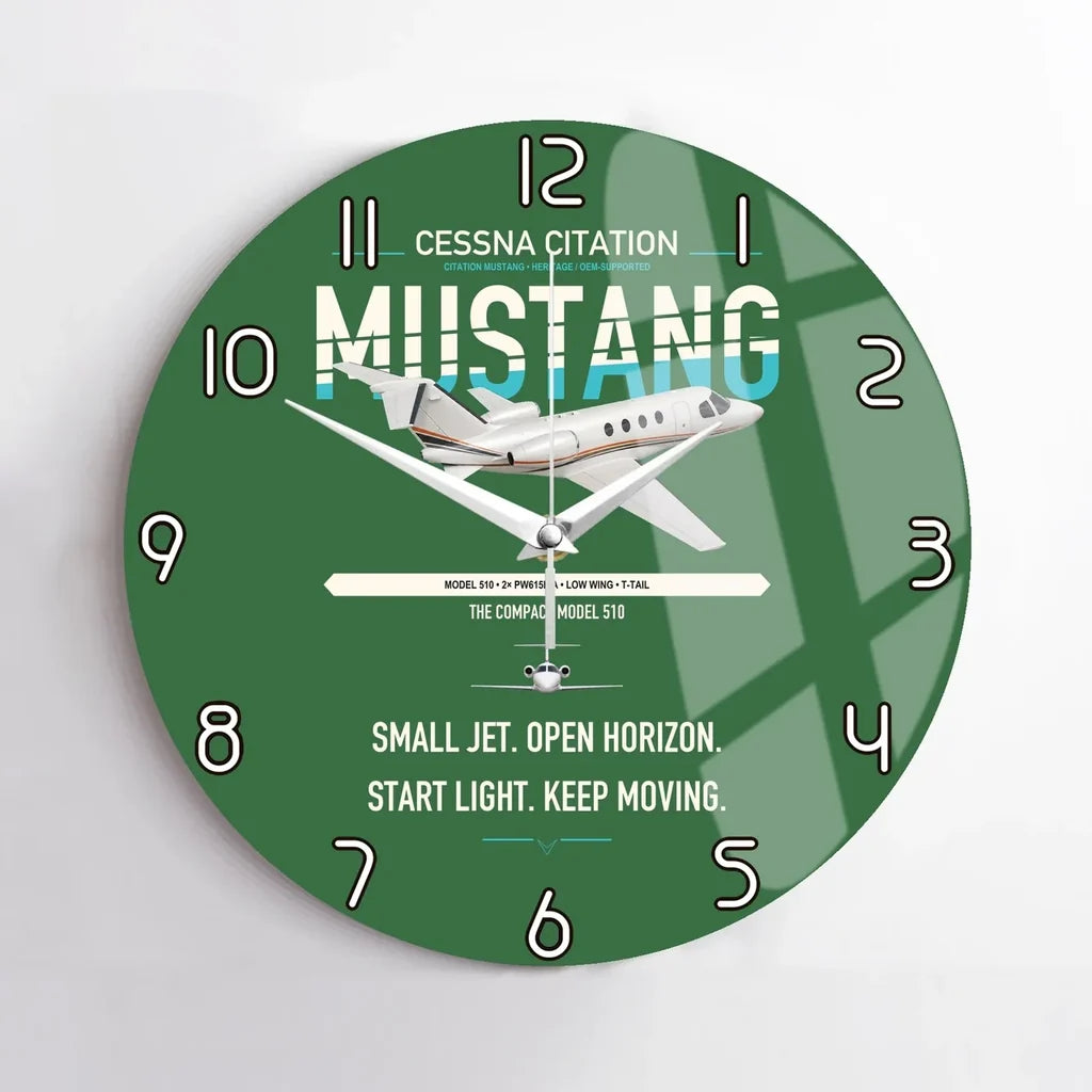 Cessna Citation Mustang design on green no frame wall clock