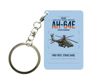 Thumbnail for Boeing AH-64E Apache Guardian design on light blue designed key chain, double-side print