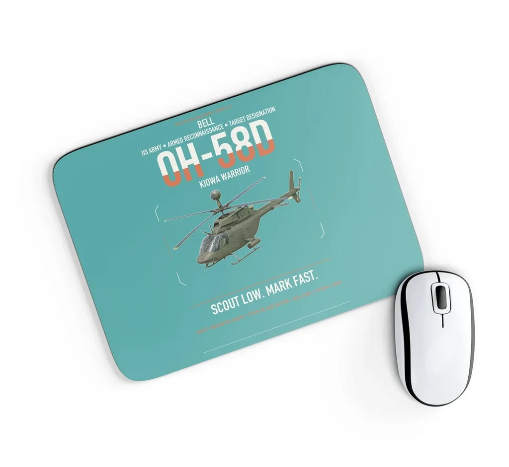 Bell OH-58D Kiowa Warrior design on turquoise rectangle mouse pad