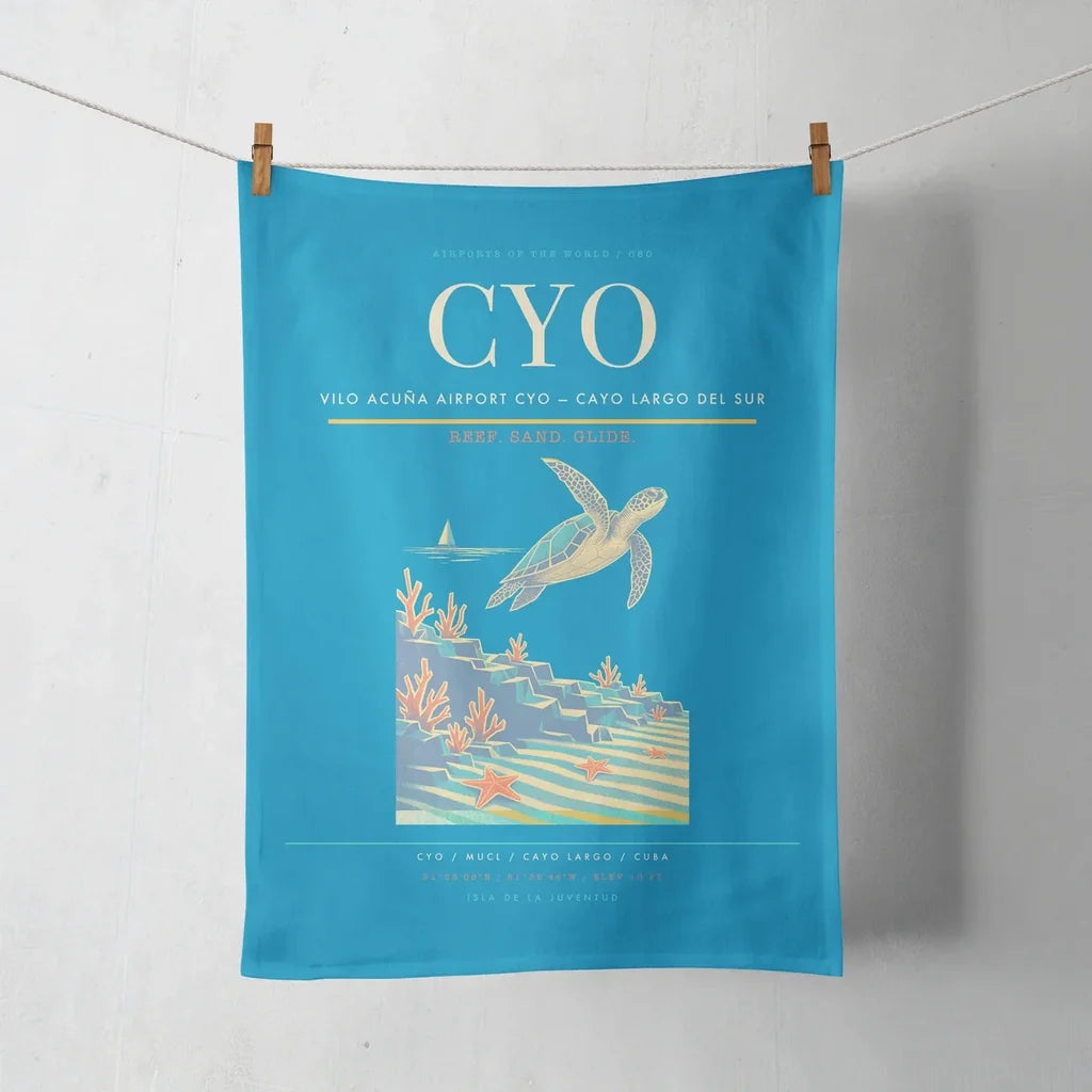 Vilo Acuña Airport (CYO) design on turquoise towel