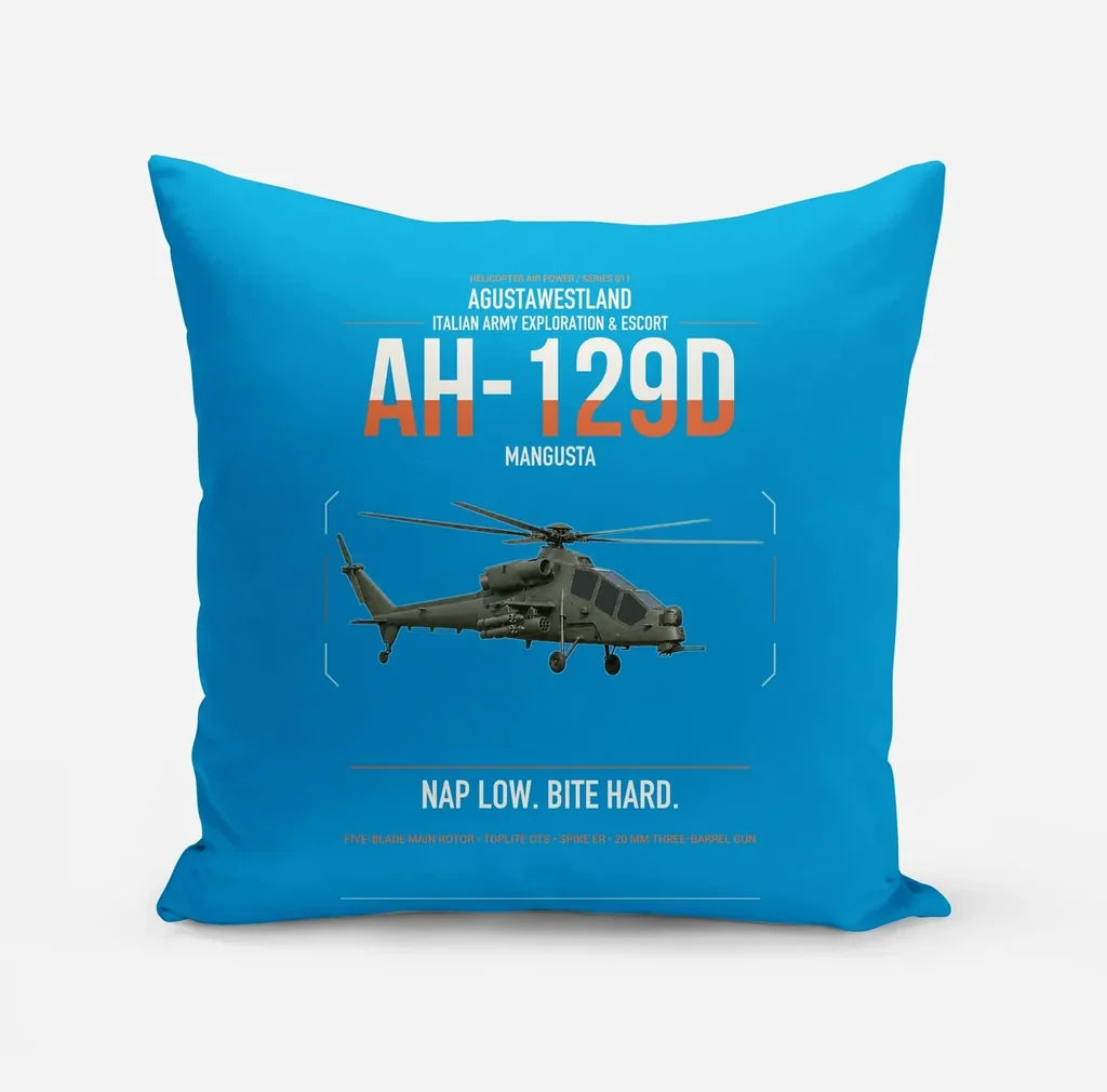 AgustaWestland AH-129D Mangusta design on turquoise pillow