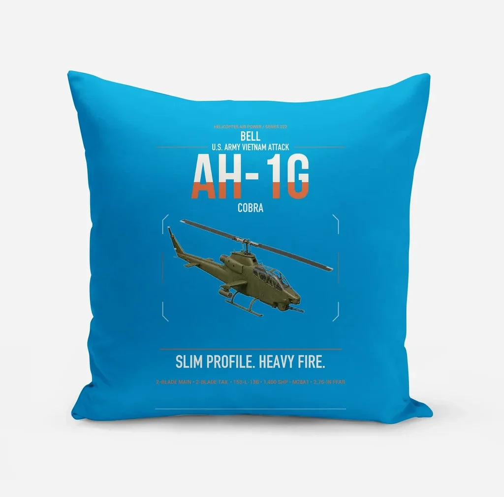 Bell AH-1G Cobra design on turquoise pillow