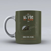 Thumbnail for Bell H-13G Sioux design on green army ceramic mug, double-side print