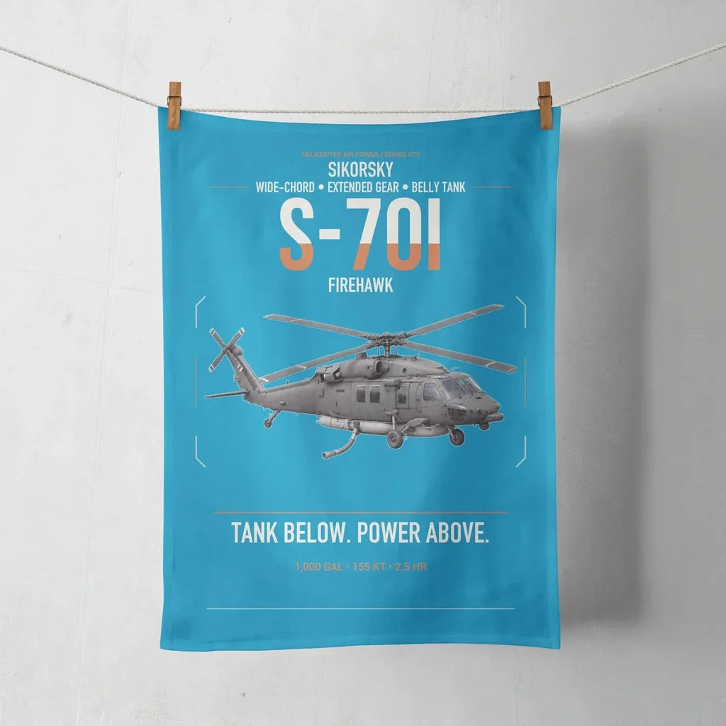 Sikorsky S-70i FIREHAWK design on turquoise towel