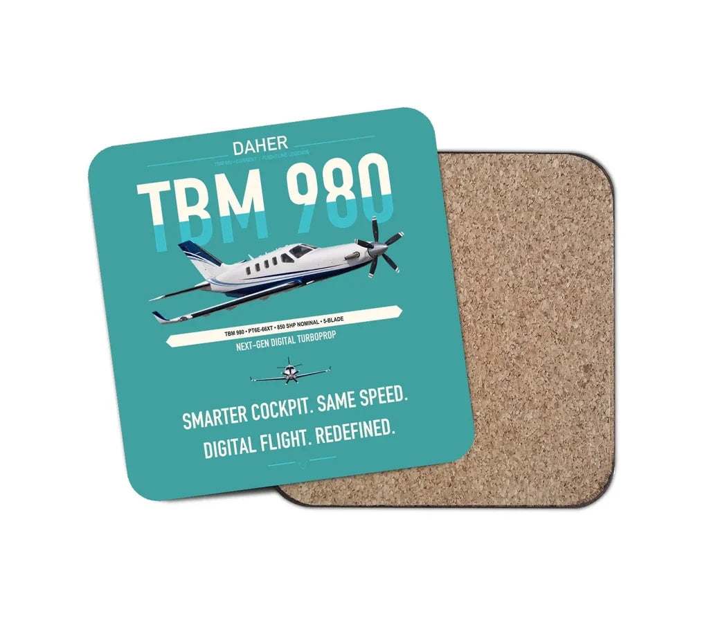 Daher TBM 980 design on turquoise 1 piece coaster