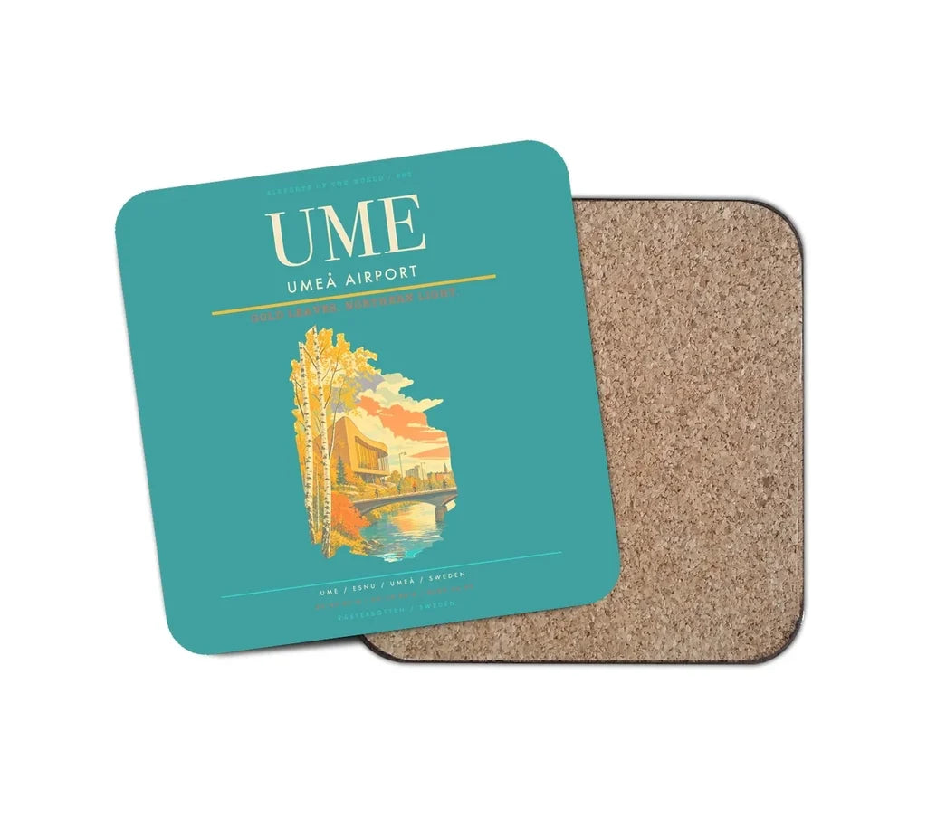Umeå Airport (UME) design on turquoise 1 piece coaster