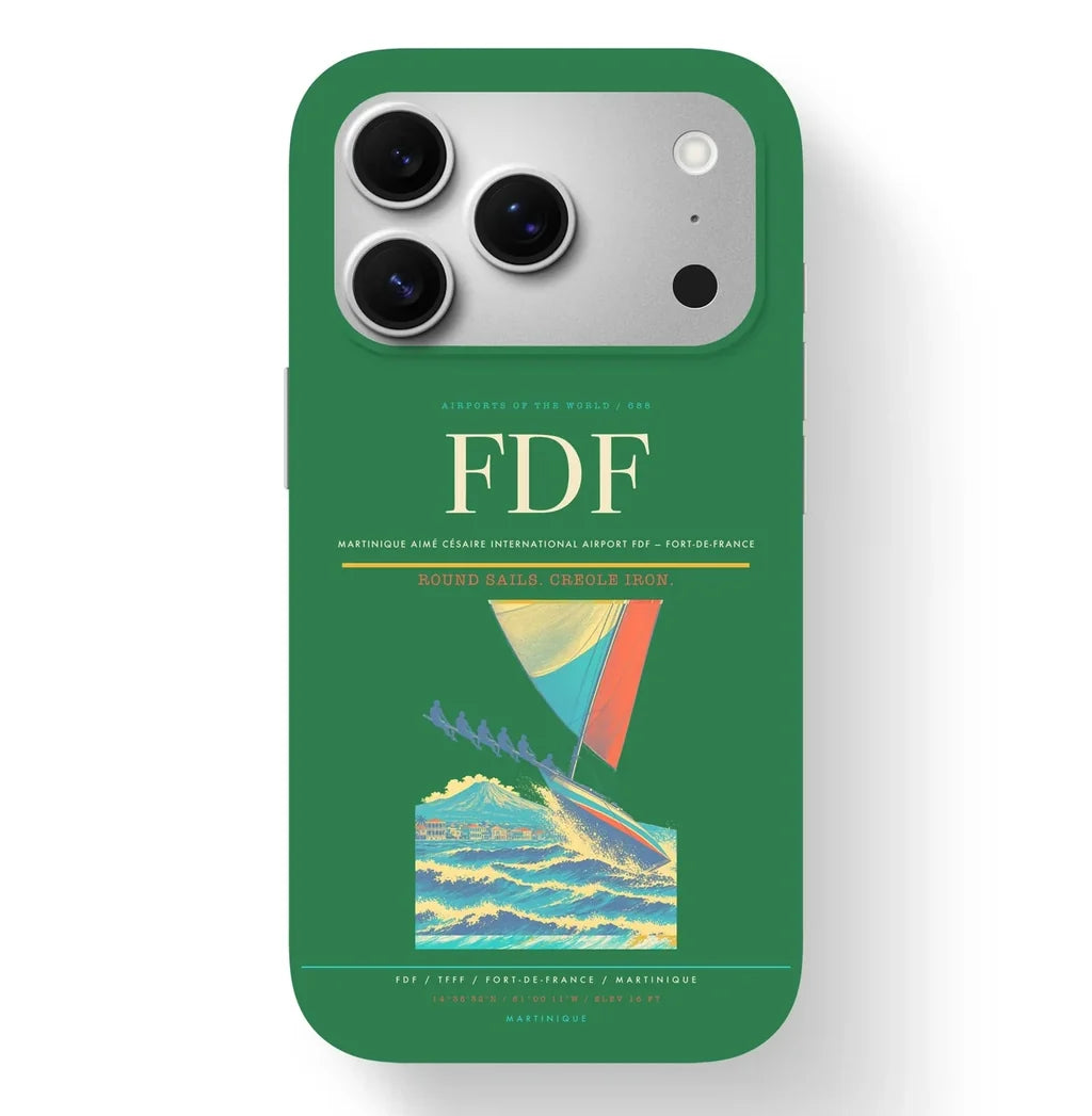 Fort-de-France Airport (FDF) design on green iPhone 17 Pro MagSafe case