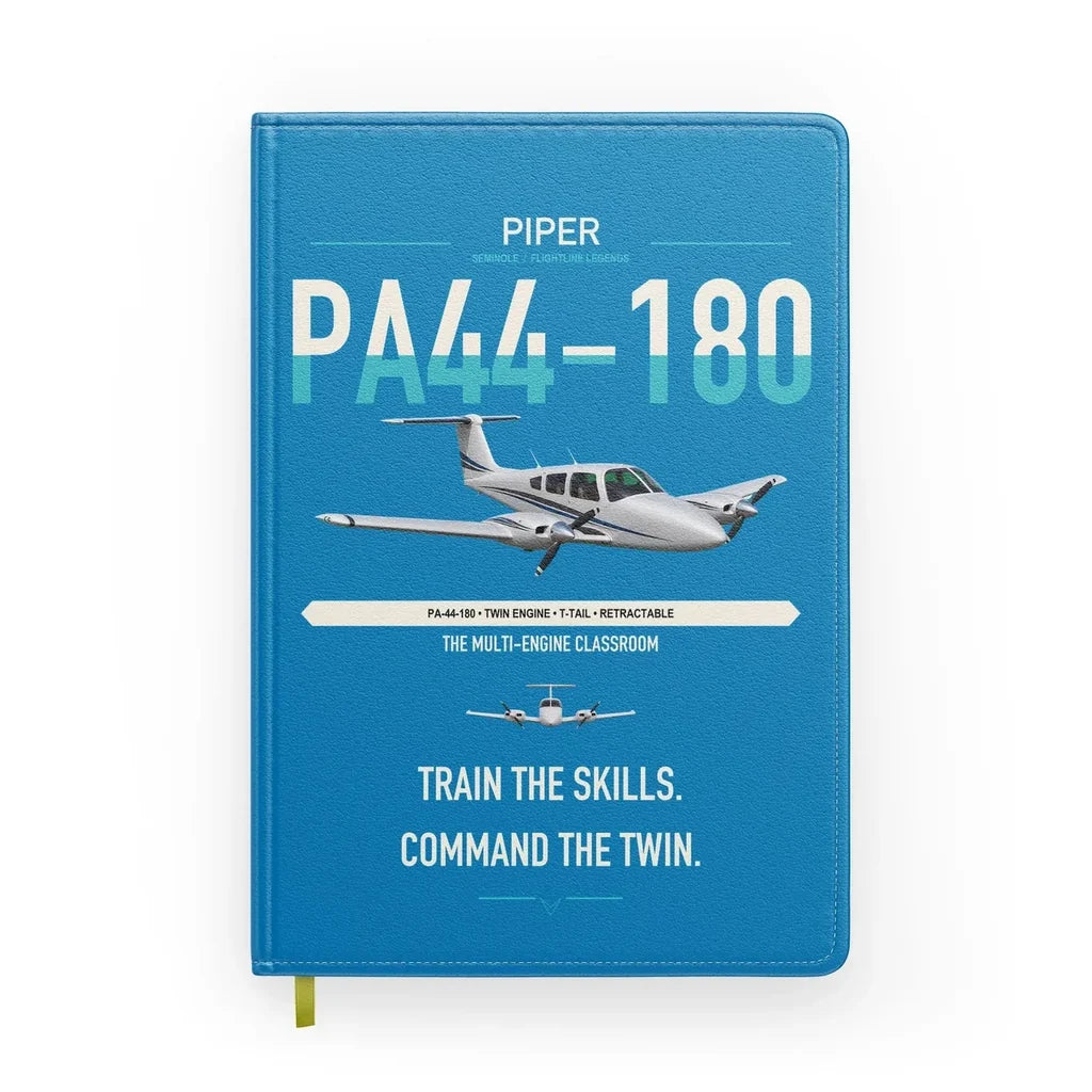 Piper PA-44-180 Seminole design on turquoise notebook