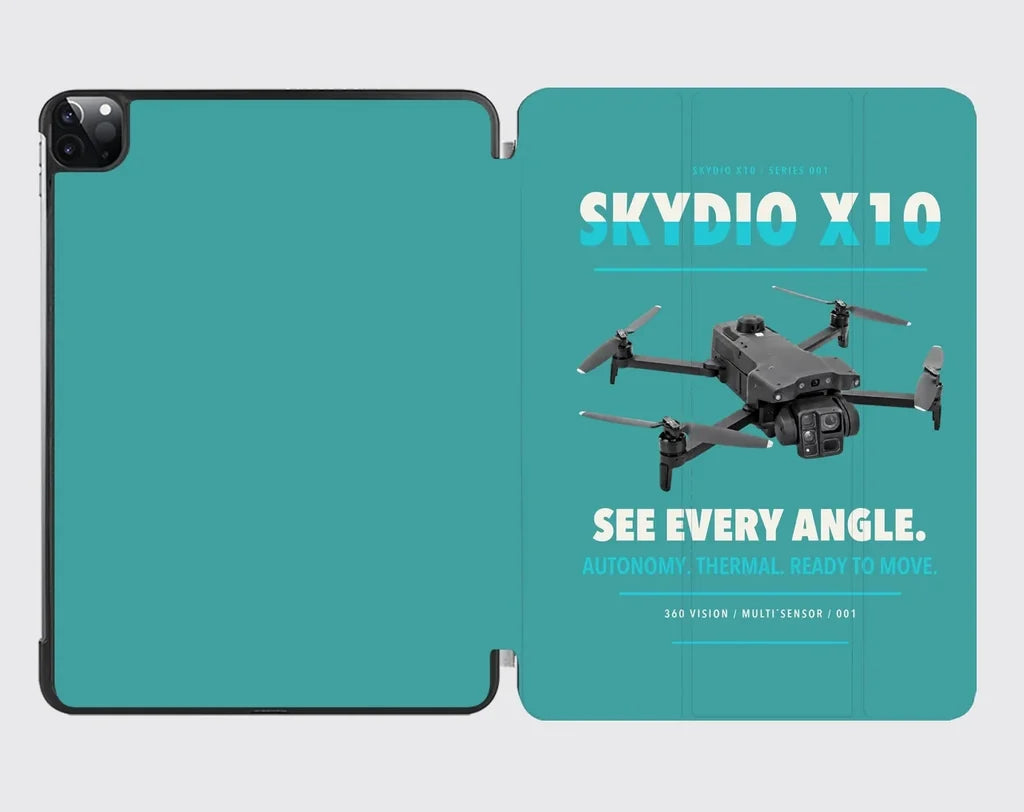 Skydio X10 design on turquoise ipad tablet case