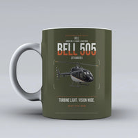 Thumbnail for Bell 505 Jet Ranger X design on green army ceramic mug, double-side print