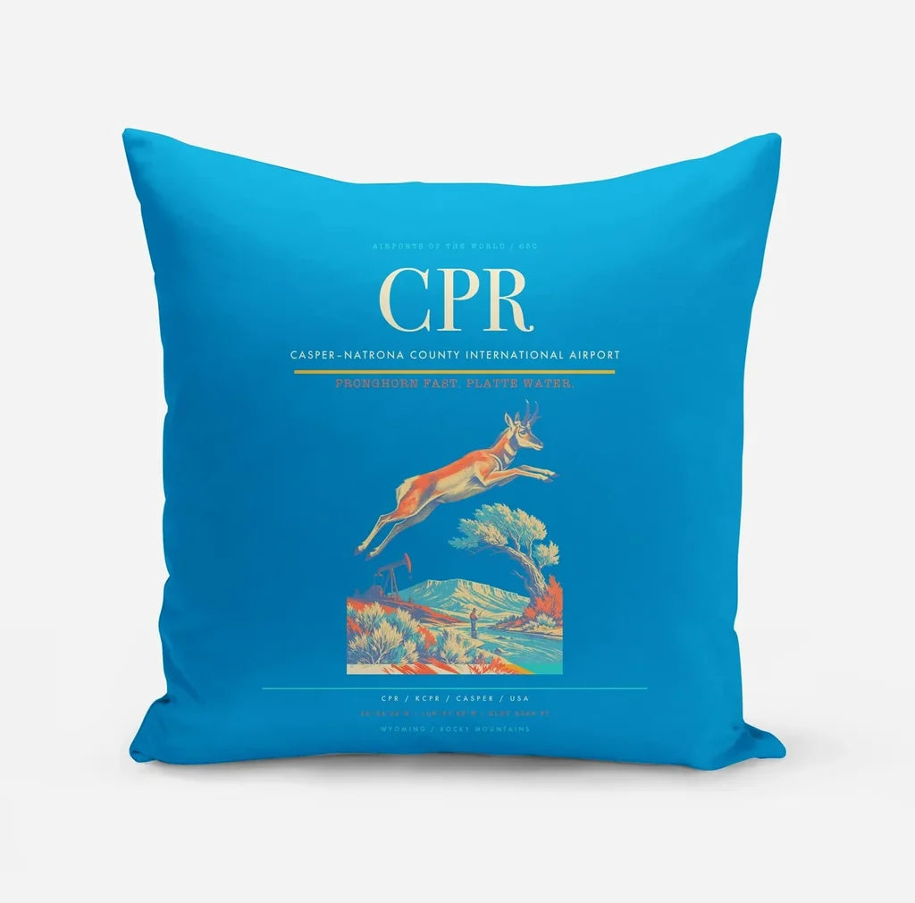 Casper–Natrona County International Airport (CPR) design on turquoise pillow
