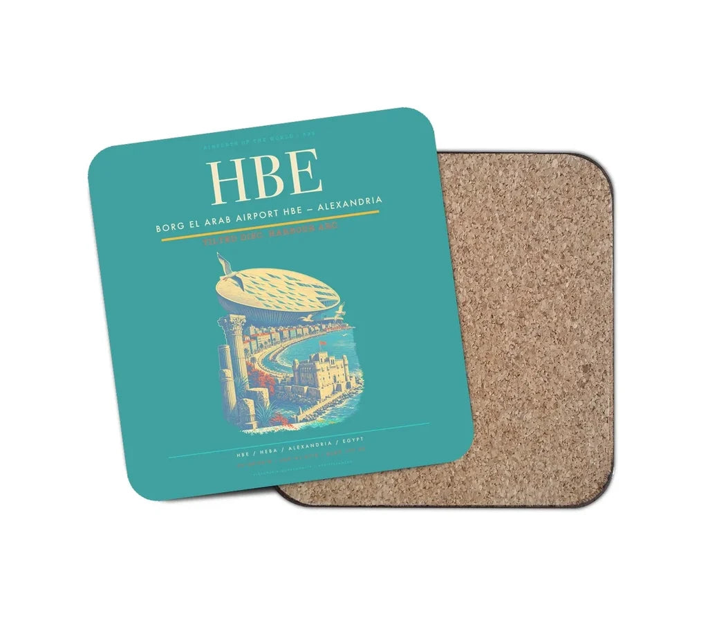 Borg El Arab Airport (HBE) design on turquoise 1 piece coaster