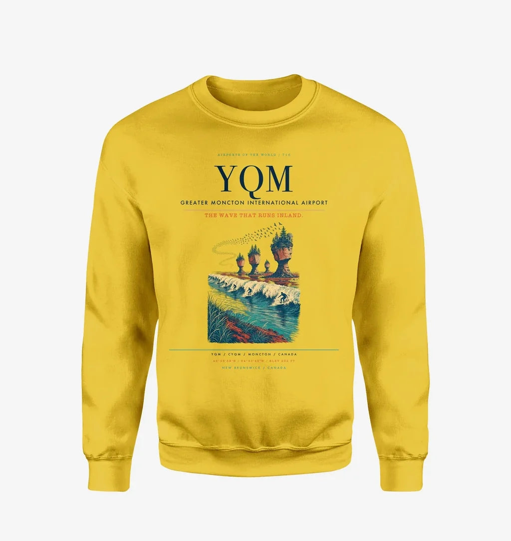 Greater Moncton International Airport (YQM) design on yellow sweatshirt