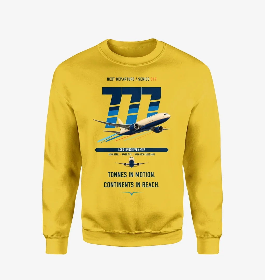 Boeing 777F design on yellow sweatshirt