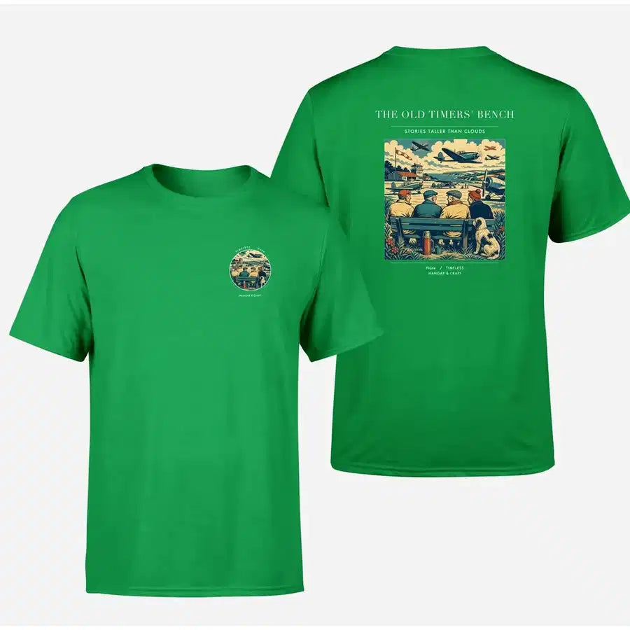 VINTAGE G4140 - The Old Timers' Bench - Double-Side T-Shirt design on green double side t shirt