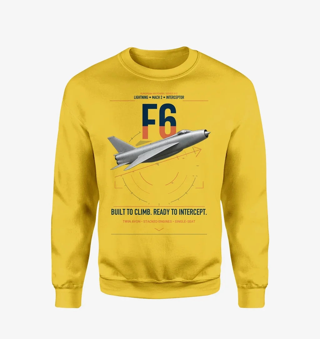 English Electric Lightning F6 design on yellow sweatshirt