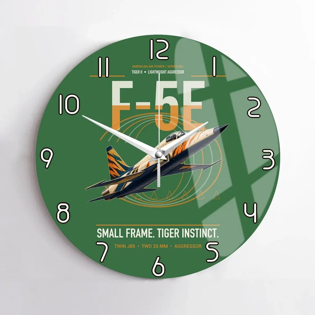 F-5E Tiger II design on green no frame wall clock