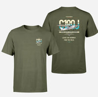 Thumbnail for Cessna 180J Skywagon design on green army t-shirt, double-side print
