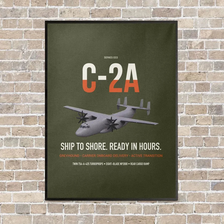 C-2A Greyhound vertical canvas print - framed - green army background