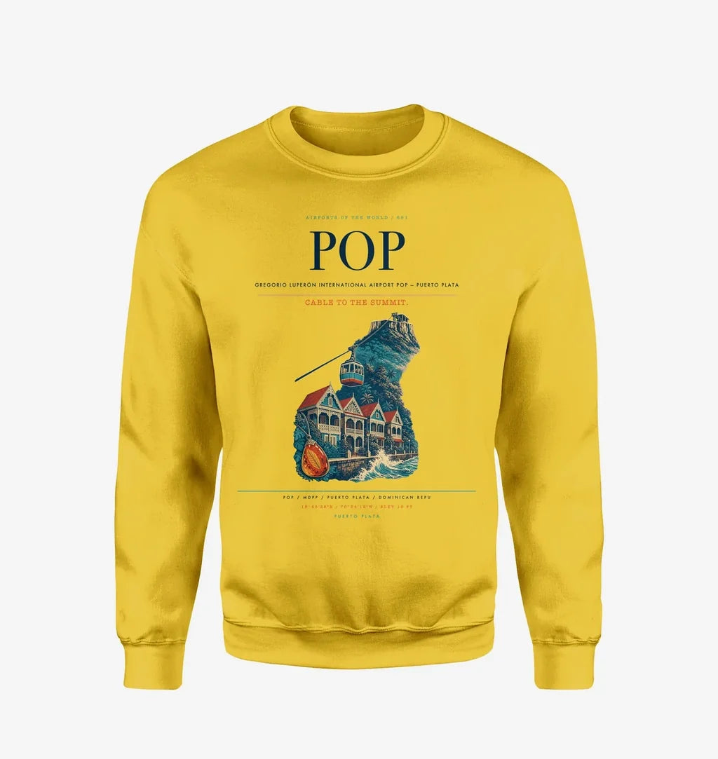 Gregorio Luperón International Airport (POP) design on yellow sweatshirt
