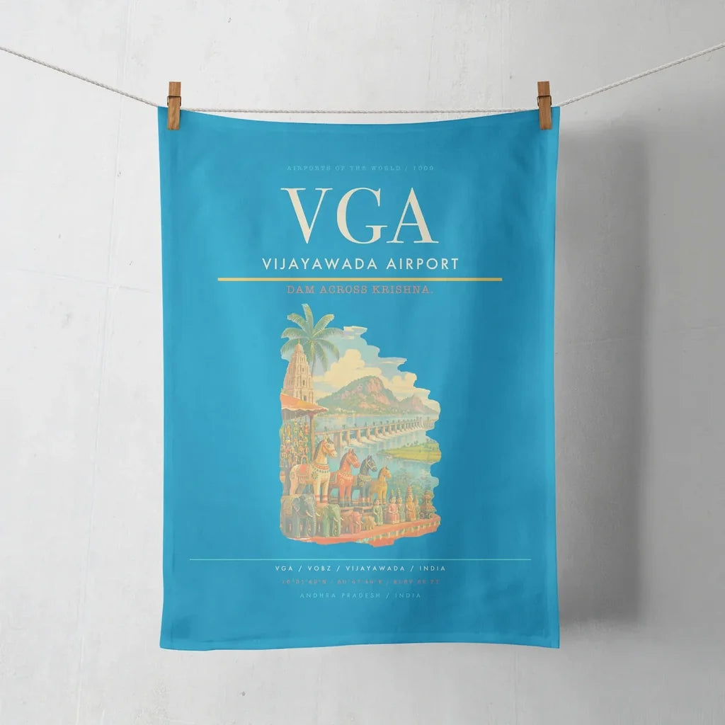 Vijayawada Airport (VGA) design on turquoise towel