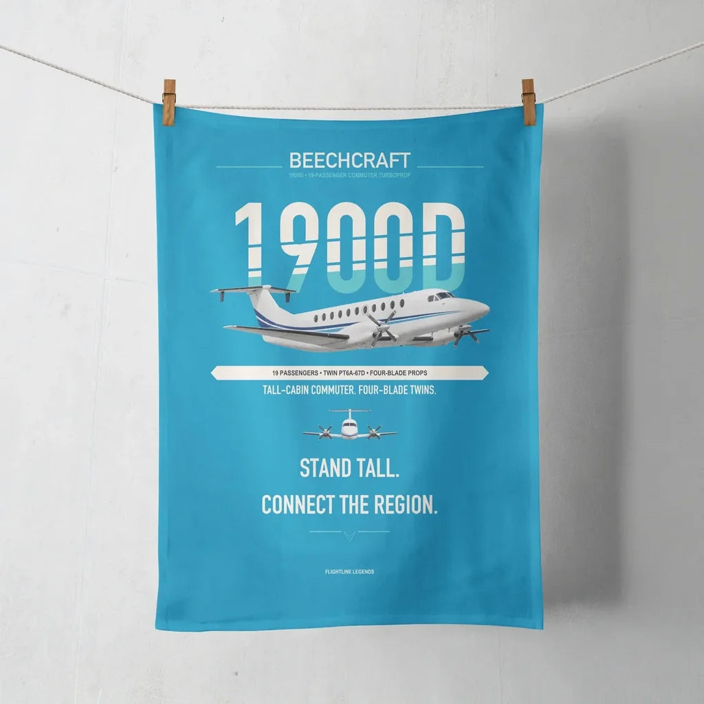 Beechcraft 1900D design on turquoise towel