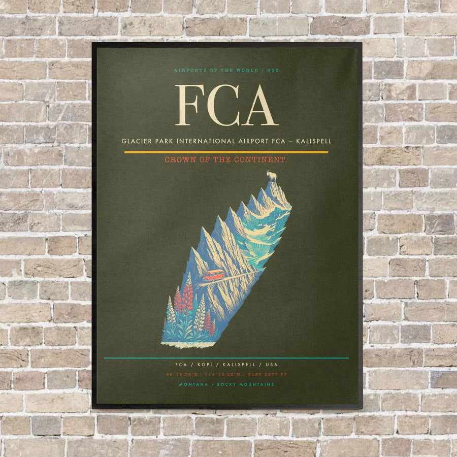 Glacier Park International Airport FCA — Kalispell vertical canvas print - framed - green army background