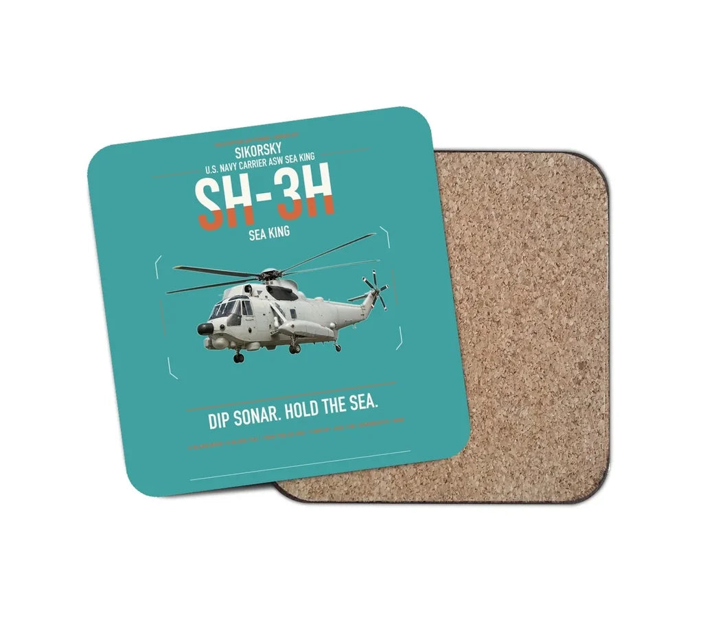 Sikorsky SH-3H Sea King design on turquoise 1 piece coaster