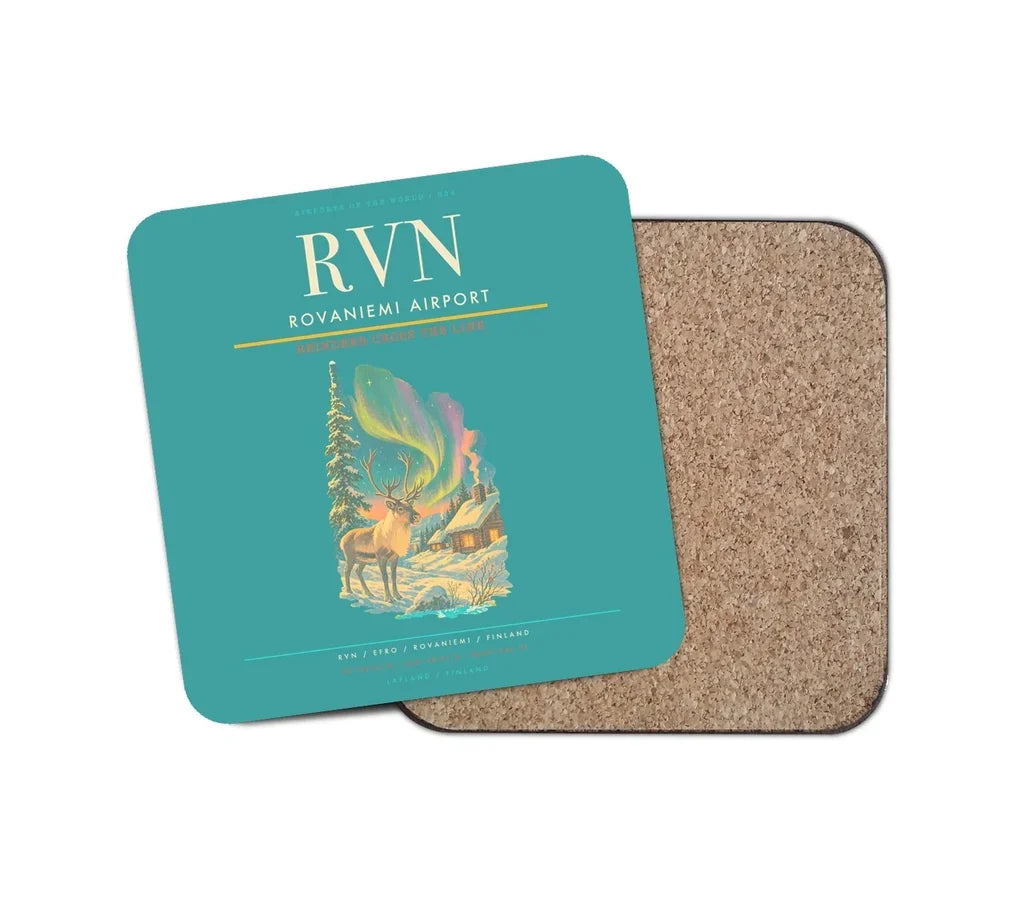 Rovaniemi Airport (RVN) design on turquoise 1 piece coaster