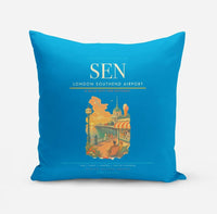 Thumbnail for London Southend Airport (SEN) design on turquoise pillow