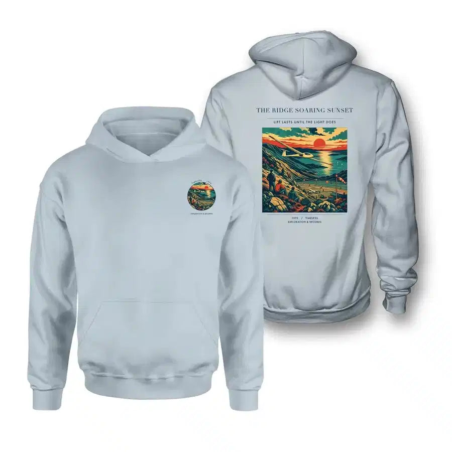 VINTAGE G4475 - The Ridge Soaring Sunset - Double-Side Hoodie design on lightblue double side