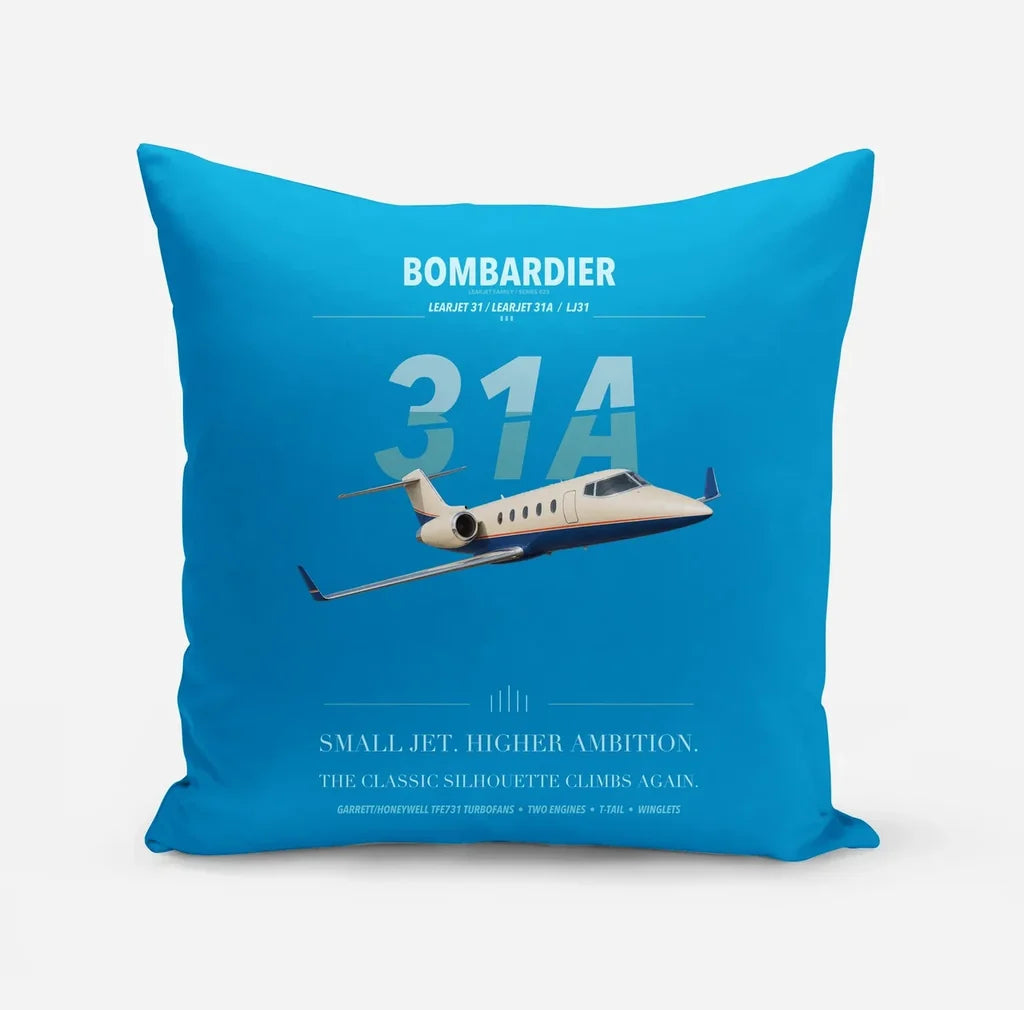 Bombardier Learjet 31A design on turquoise pillow