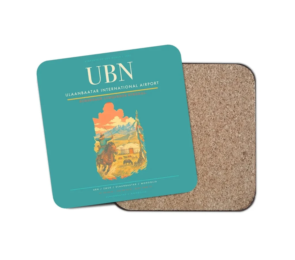 Ulaanbaatar International Airport (UBN) design on turquoise 1 piece coaster