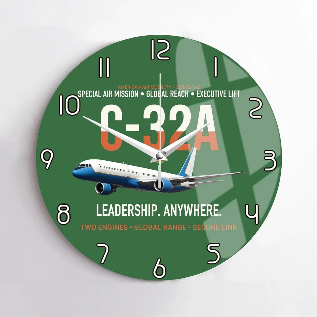 C-32A Air Force Two Global Reach design on green no frame wall clock