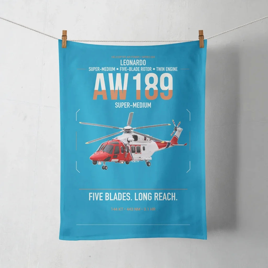 Leonardo AW189 design on turquoise towel