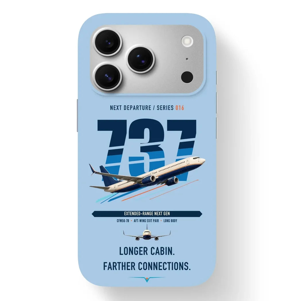 Boeing 737-900ER design on light blue magsafe iphone case