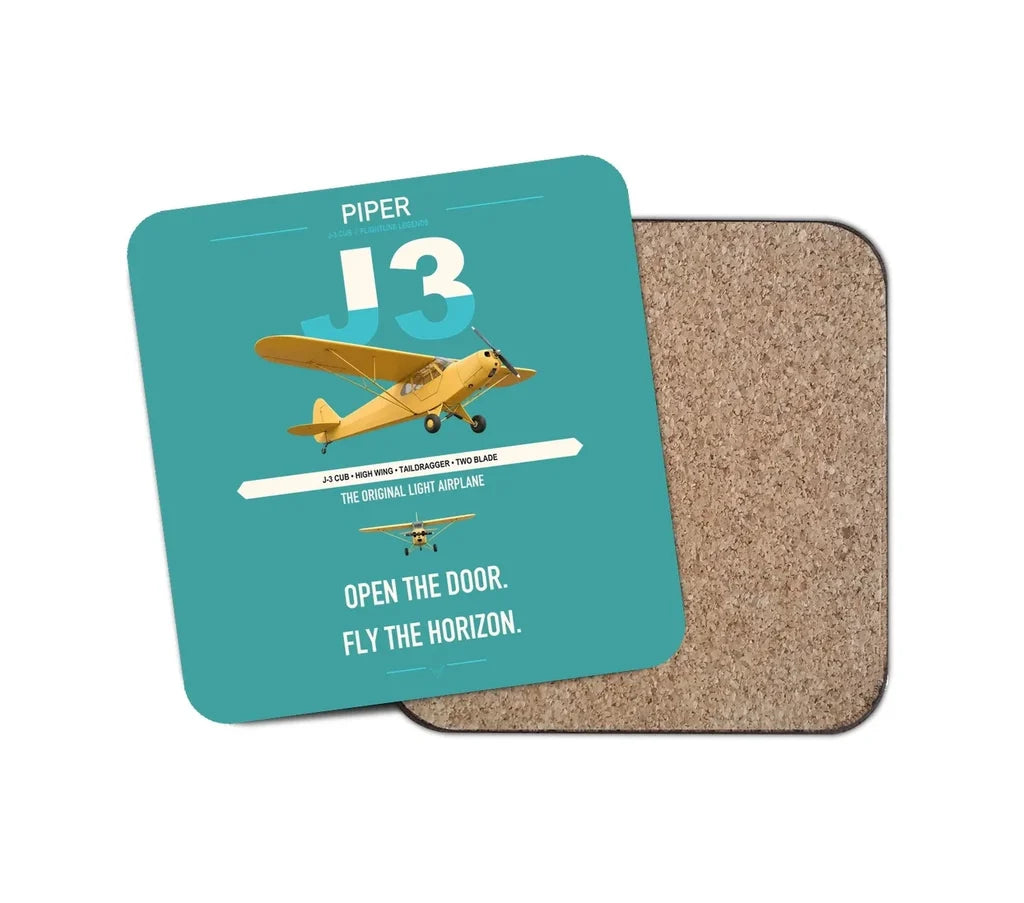Piper J-3 Cub design on turquoise 1 piece coaster