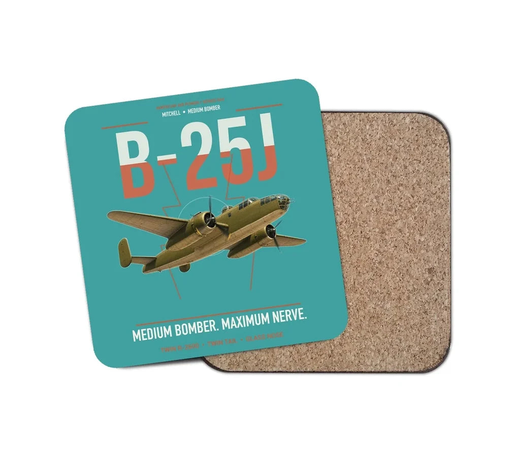 B-25J Mitchell design on turquoise 1 piece coaster