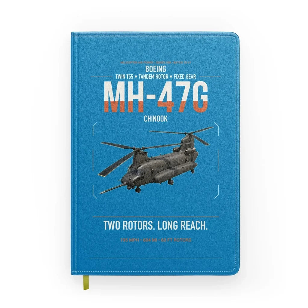 Boeing MH-47G Chinook design on turquoise notebook
