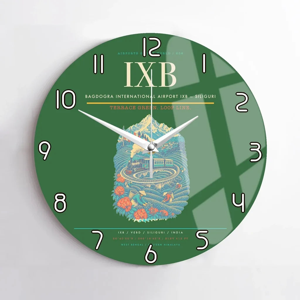 Bagdogra International Airport (IXB) design on green no frame wall clock
