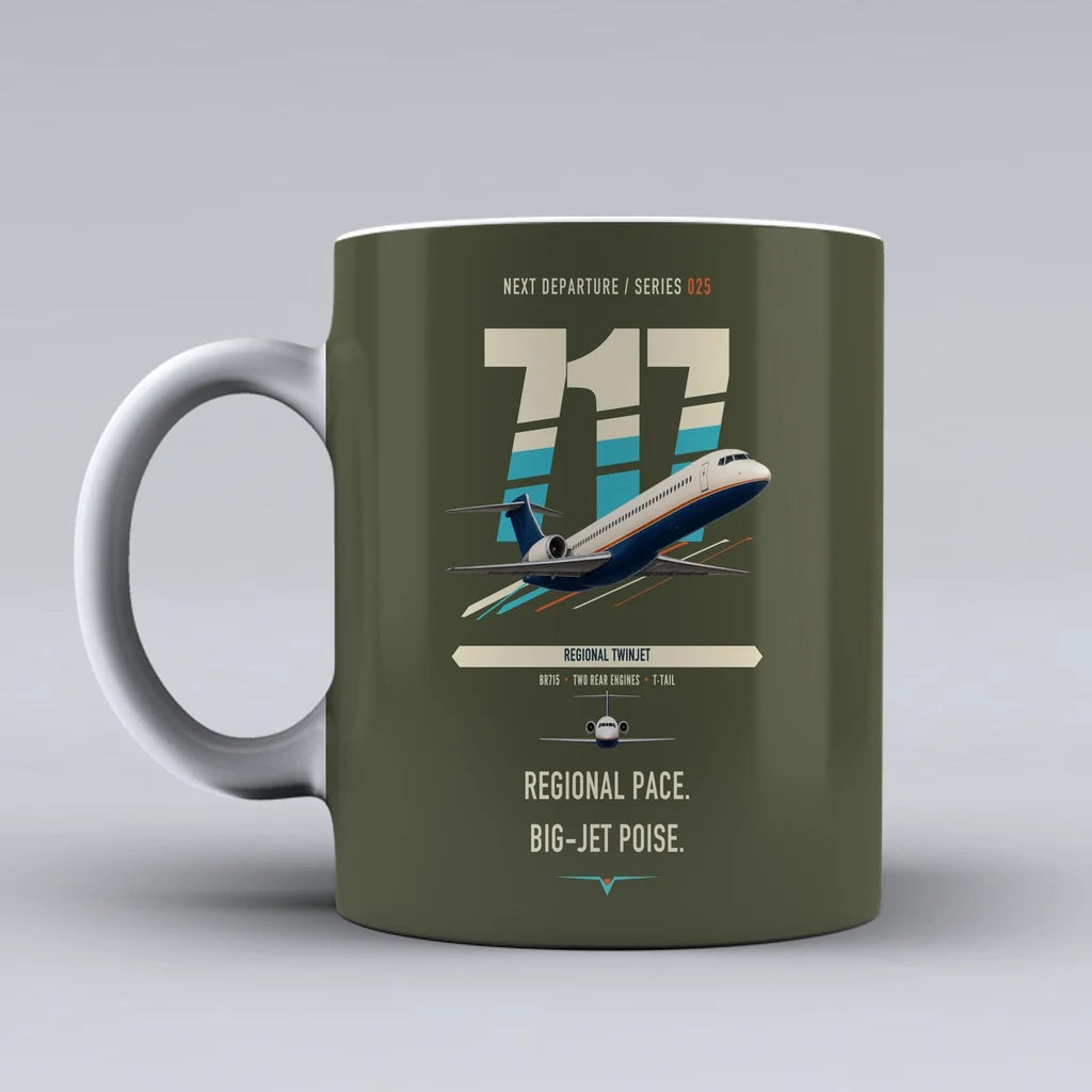 Boeing 717-200 double-side print on green army ceramic mug