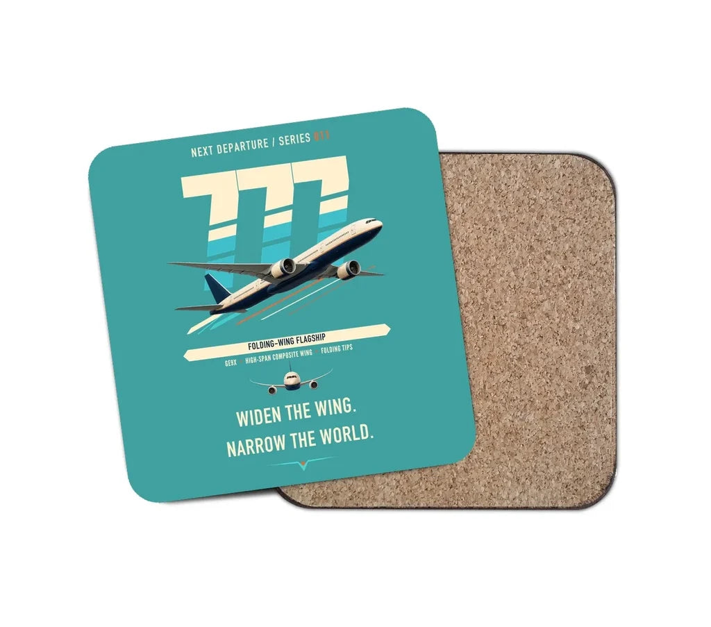 Boeing 777-9 design on turquoise 1 piece coaster