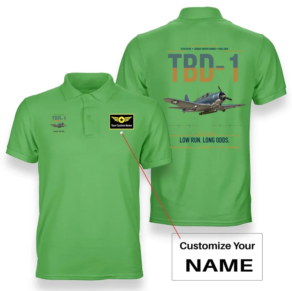 TBD-1 Devastator design on light green+name double-side polo t-shirt, double-side print