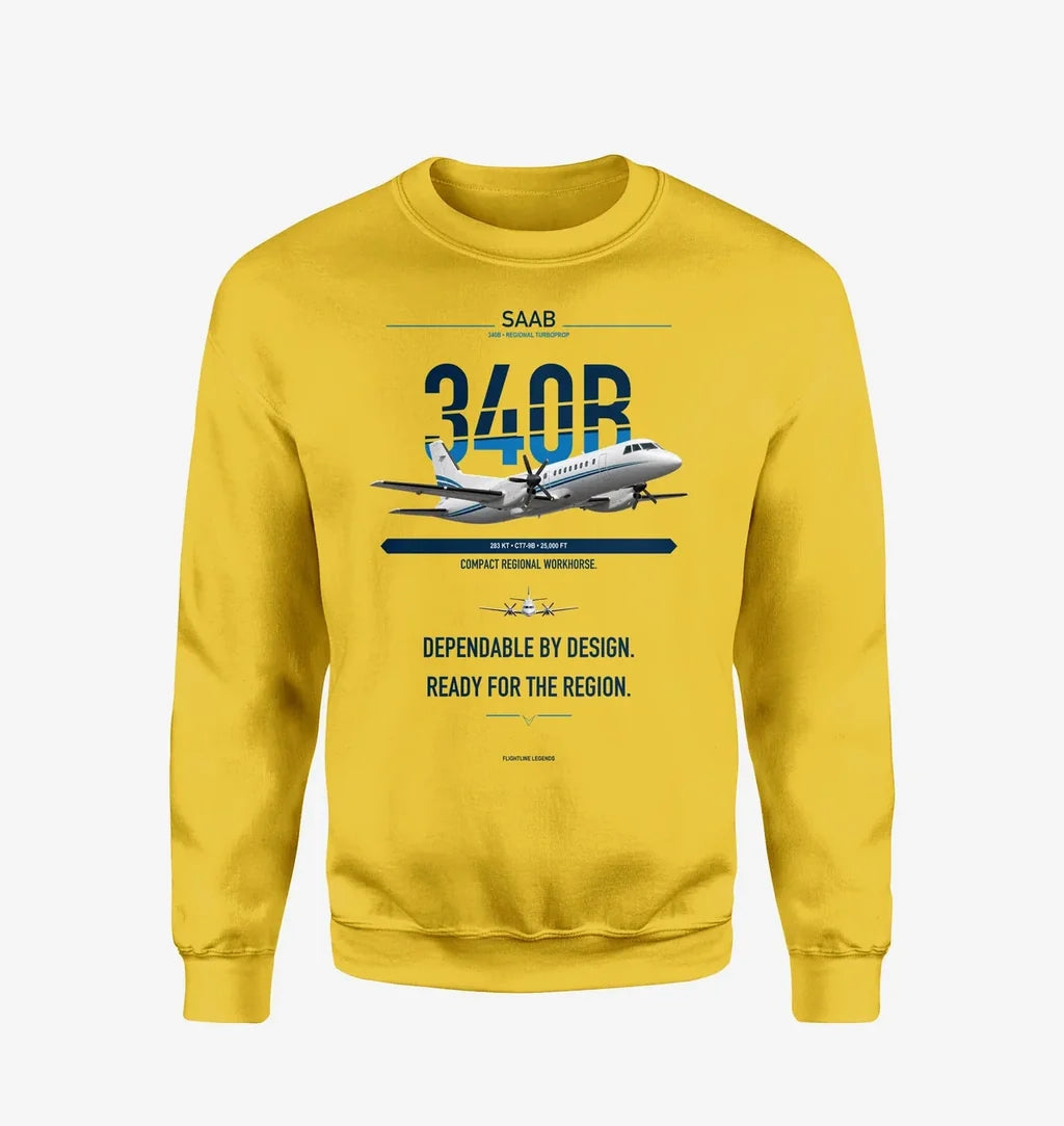 Saab 340B design on yellow sweatshirt
