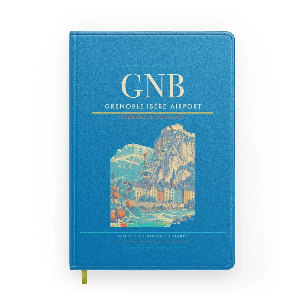 Grenoble-Isère Airport (GNB) design on turquoise notebook