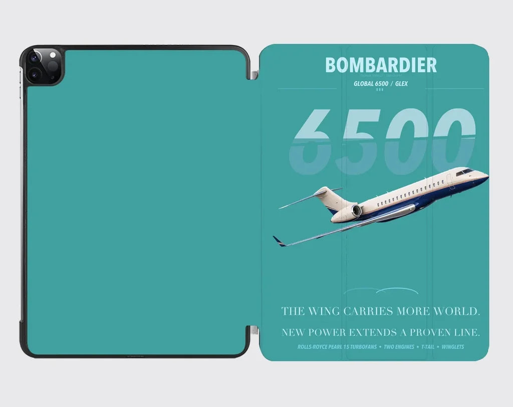 Bombardier Global 6500 design on turquoise ipad tablet case