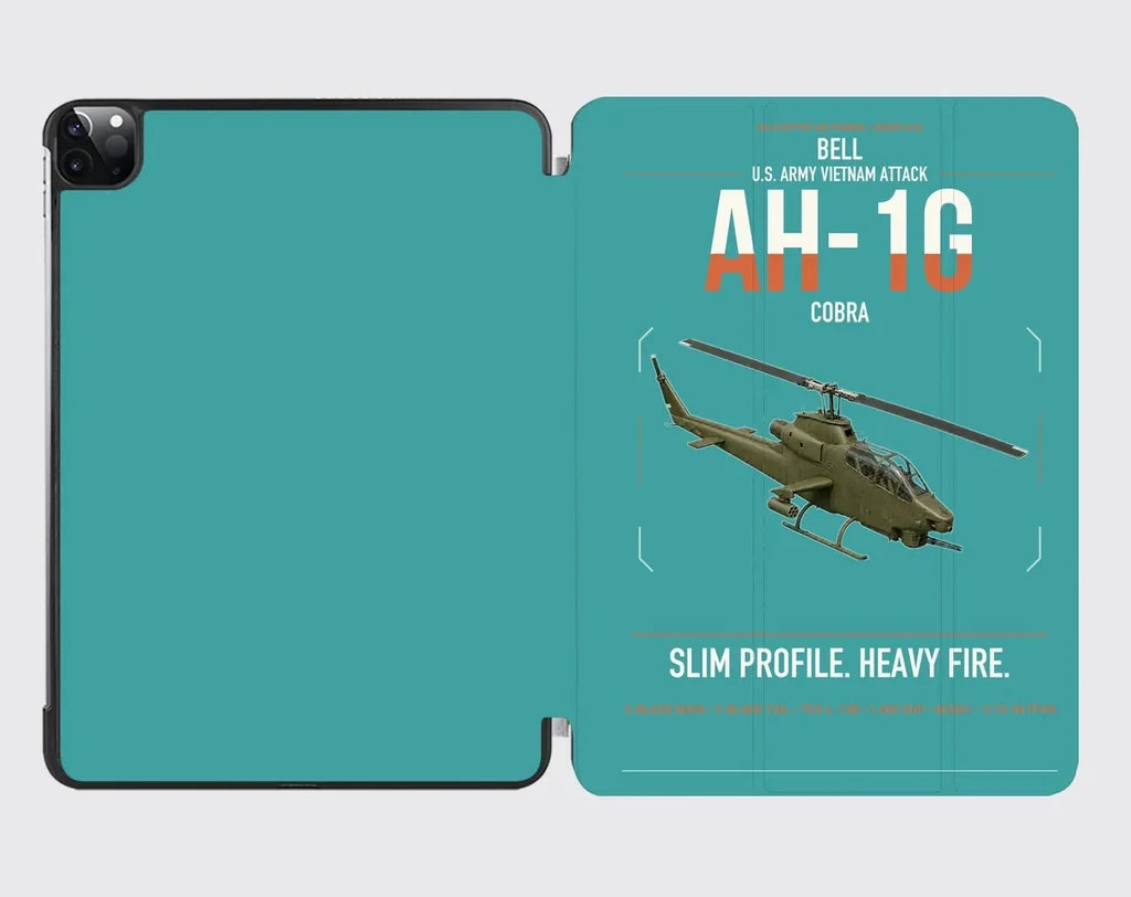 Bell AH-1G Cobra design on turquoise ipad tablet case