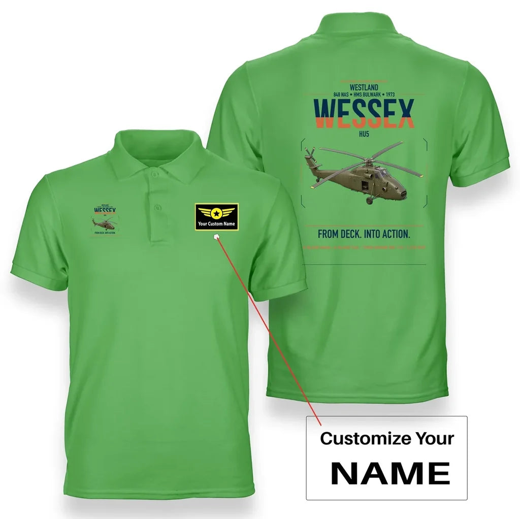 Westland Wessex HU5 design on light green+name double-side polo t-shirt, double-side print